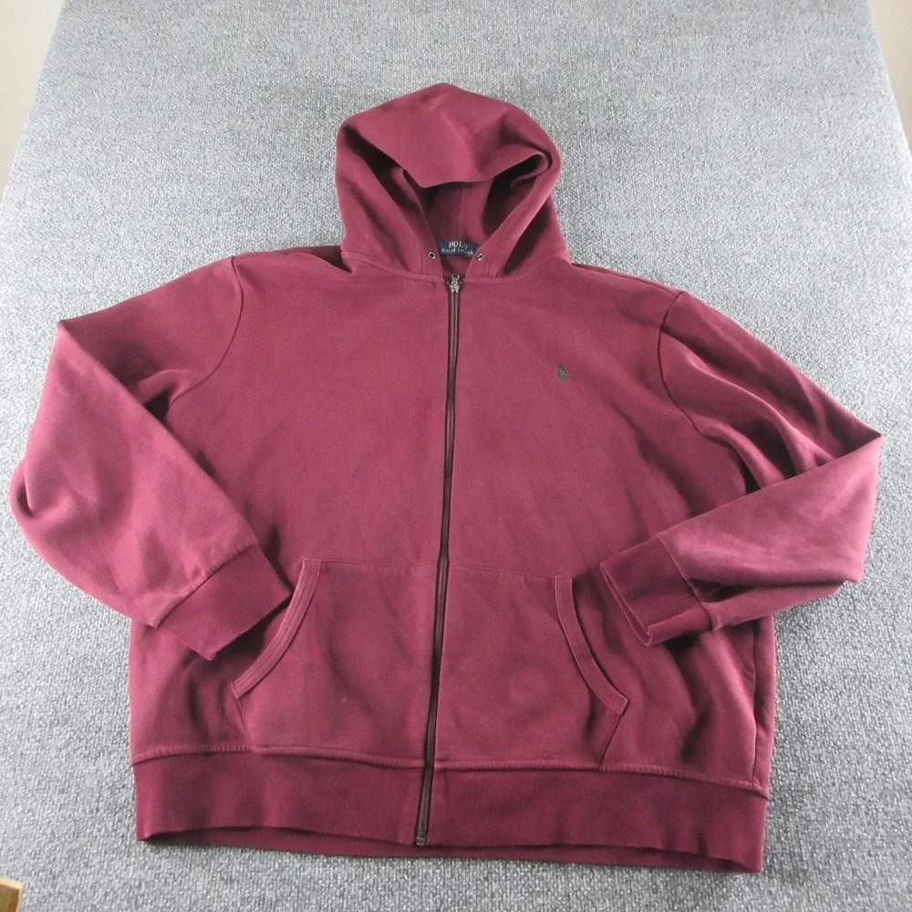 Polo Ralph Lauren Hoodie Mens 2XL Red Full Zip Fleece Pony Logo Sweatshirt